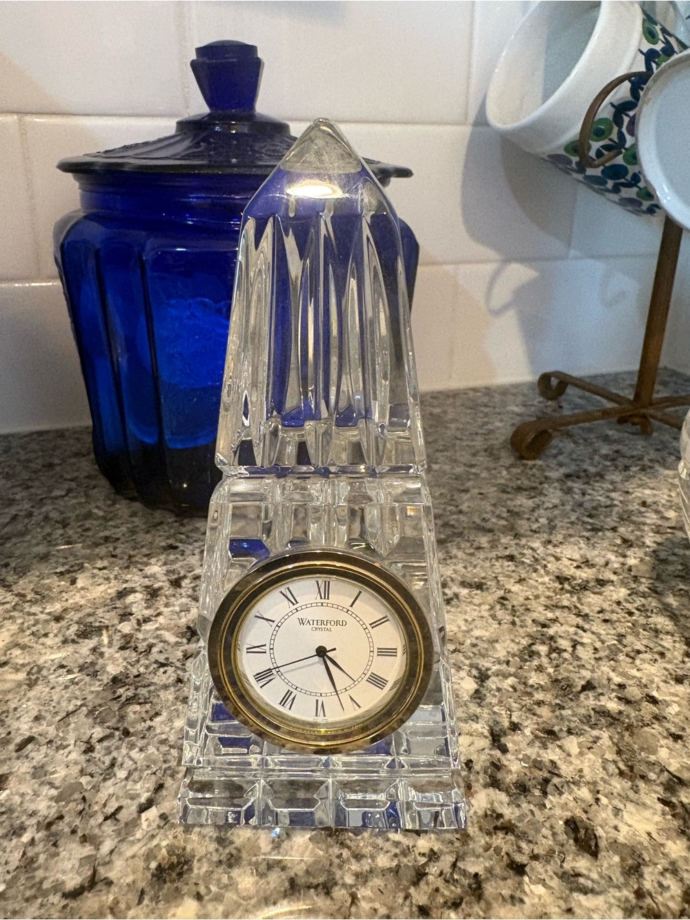 Waterford Clear Crystal Pyramid Clock with Gold Accent